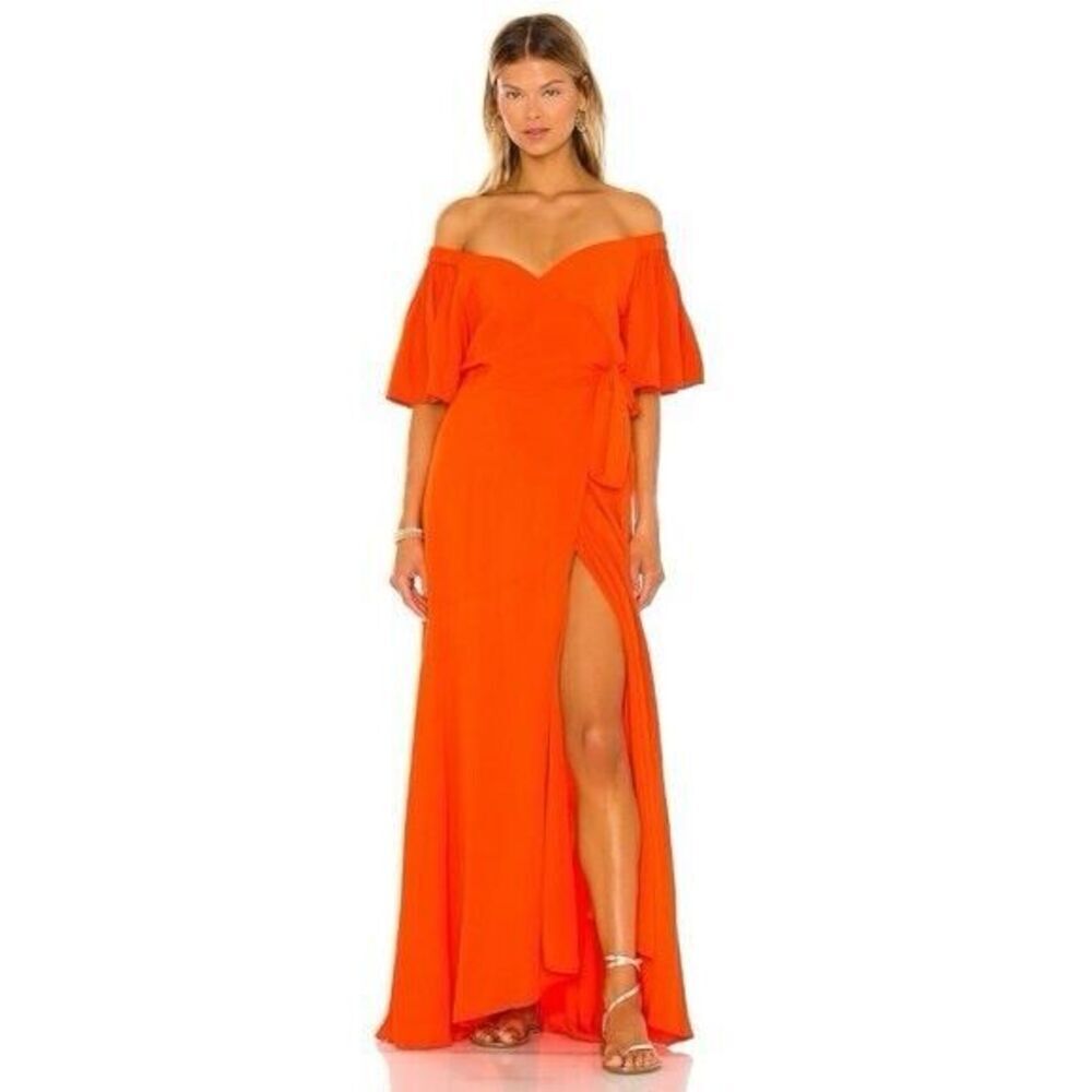 REVOLVE L'Space Panama Dress Havana Poppy Orange Wrap Maxi size S MSRP $139